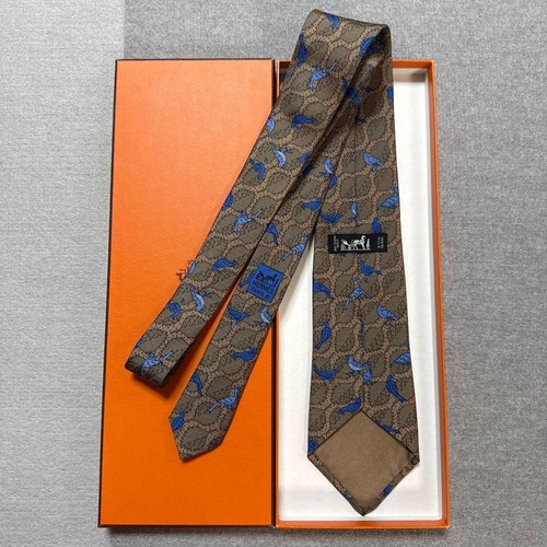 Hermes tie brown - and, bird
