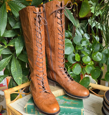 Gabor Vario brown leather knee high lace up chelsea boots 7 victorian steampunk