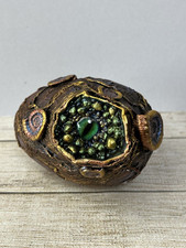Strange & Weird Dragon Egg Sculpture, Green Eye, Papier Mache Ammonites