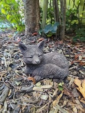 Garden Fox Ornament Cast Stone – Brown & Black Rustic Wildlife Statue Decoration
