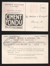 1938 Concrete Ciment Fondu Cement Birmingham Meter Machine Franking Card
