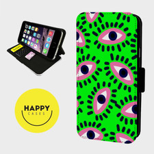 EYES EYELASH PATTERN - Faux Leather Flip Phone Case Cover - iPhone/Samsung GREEN