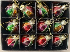 Set of 12 Mini Glass Egg Christmas Tree Bauble Decorations Red Green 3cm