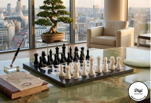 Black white marble chess - black,