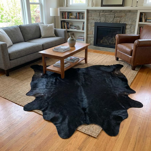Genuine black cowhide rug hair - black,