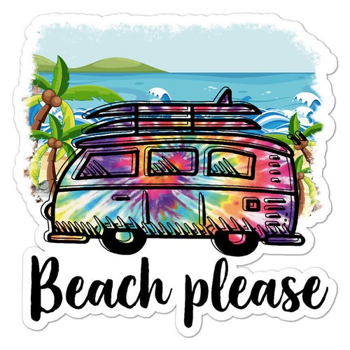Beach please surf van sticker - beach,
