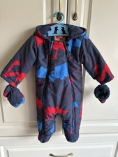 M&S Snowsuit Pramsuit, 0-3 Months, Blue & Red with Mittens