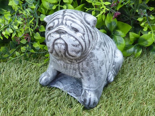 Sitting bulldog cast stone - sitting,