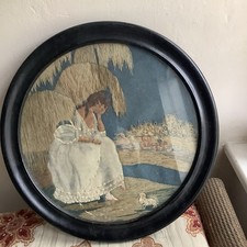 Silk Embroidery Children Dog Mouse Trap Flowers Regency Georgian Framed C1800s