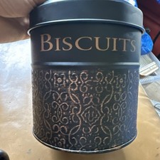 Bin JEFF BANKS POUR LA MAISON CREAM METAL STORAGE TIN "BISCUITS" BLACK