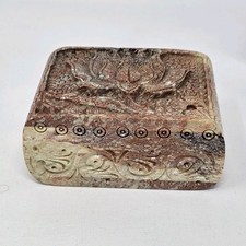 Small Carved Lotus Flower Hardstone / Marble Trinket Box Indian Chinese Jewelry 