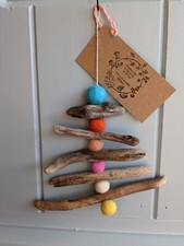 Hanging Christmas Tree Decoration Driftwood and Felt Handmade in Wales