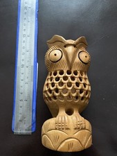 Beautiful Wooden Owl With Pierced Wings And Baby Owl Carved Inside