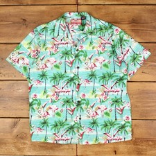 Vintage RJC Hawaiian Shirt Button L USA Made Flamingo Mens Short Sleeve Green