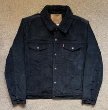 Levi's Premium 16365-0068 Black Sherpa Denim Button Up Trucker Jacket Men Medium