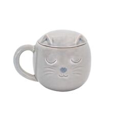 Sass & Belle Grey Cat Coffee Tea Mug Cup with Lid Warm Hot Drink Cute Gift 500ml