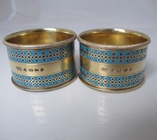 Fabulous quality pair of silver-gilt and enamel napkin rings Elkington & Co 1871