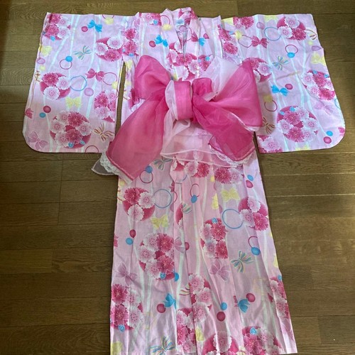 Yukata pink girl ribbon - , flower
