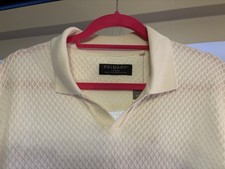 Primark Polo Shirt Mens L Cream Short Sleeve Stretch knit feel. BNWT