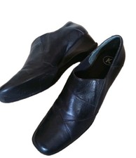 Clarks K's, Black Leather Slip on Trouser Shoes, low wedge UK 7.5 D,  VGC 