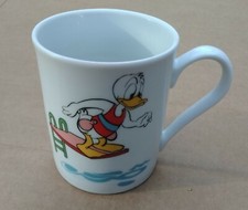 Rare Donald Duck on Diving Board Mug La Rose De Sables Tunisia Pate de Limoges 