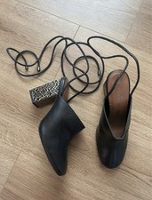 Black Leather Block Heal Slip