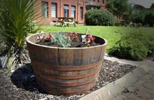LARGE OAK BARREL CHRISTMAS TREE PLANTER / GARDEN PLANTER / VEGETABLE EX WHISKEY
