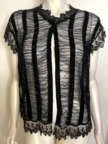 Antique 20s black beaded lace - antique,