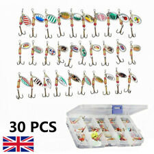 30*Metal Spinners Fishing Lures Sea Trout Pike Perch Salmon Bass Tackle Box Kit