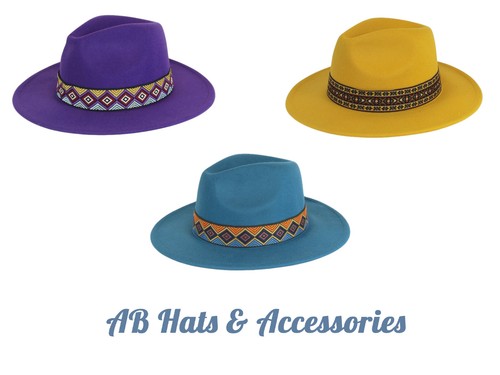 Ladies felt fedora with aztec - fedora,