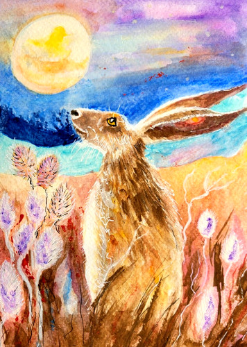 Moon gazing hare original - gazing, hare,original