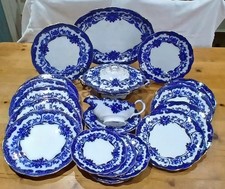 RARE BRISTOL POTTERY 23 PCE 'MILTON'  DINNER SET, POUTNEYS FLOW BLUE SEMI CHINA.