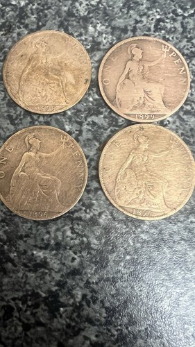 Old british penny coins - british,