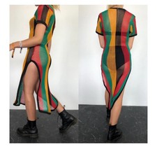 Jamaica Fishnet Mesh Dress Reggae Rasta Size 12 Festival Rave