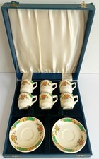 Grindey Coffee Set in Original Case. 1930's English Coffee Set. 6 Cups & Saucers
