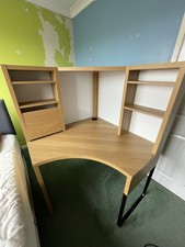 IKEA Micke Corner Desk Workstation with Shelves, Oak, 100x142cm