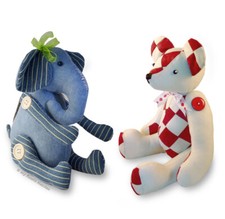2 x Soft Toy Sewing PATTERNS, Memory Teddy-Bear & Elephant by My Fabric Heaven