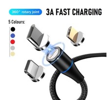 3in1 Magnetic USB Cable 3A FAST Charging Charger Sync Phone Type-C Micro iOS NEW