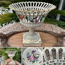 Antique CARL THEIME 10” Dresden PEDESTAL CENTREPIECE Porcelain Floral Bowl C1902