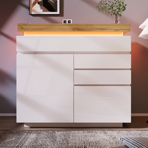 Sideboard led high - gloss, white