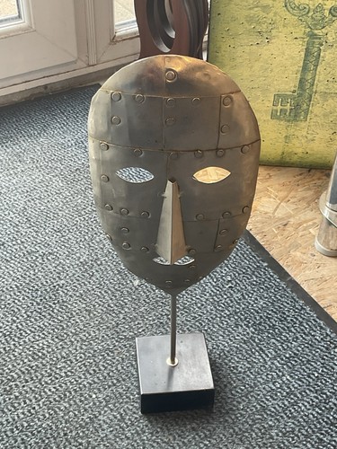 Metal riveted mask figurine - metal,