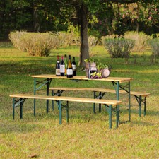 5.8ft Wooden Folding Beer Table & Bench Set Outdoor Garden Picnic Trestle Dining