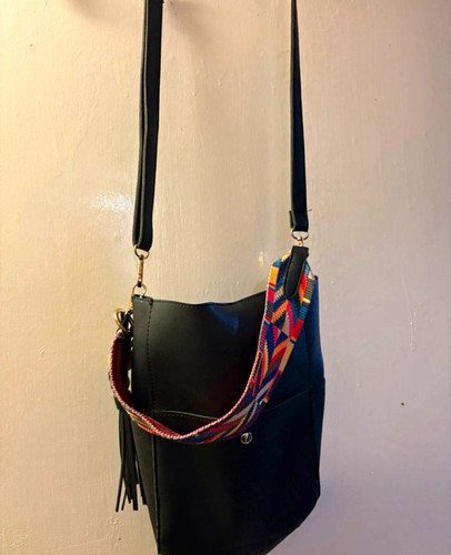 Black faux leather bucket - black,
