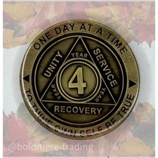 4 Year Alcoholics Anonymous Medallion Bronze Plated AA Sobriety Chip Coin
