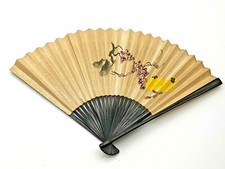 Vintage Hand Fan Folding Oriental Paper Bamboo