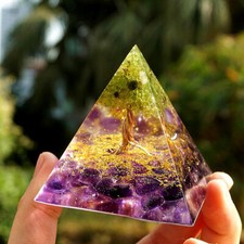 Amethyst Crystal Healing  Pyramid Chakra Energy Orgone Stone Ornaments