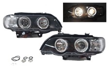 RHD Black led angel eye projector front headlights  For BMW X5 1998-2003
