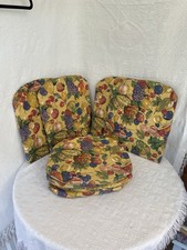 Vintage Garden Chair Cushions 4 Tie On Seat & Back Pads Retro Fruit Patio Set