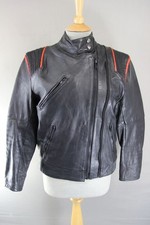VINTAGE KETT BLACK & RED COWHIDE LEATHER BIKER JACKET: SIZE 12 36 INCH CHEST