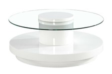 Coffee Table Clear Glass Round Top White Gloss Round Base (80cm x 80cm)
